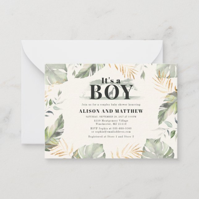 Jungle Safari Baby Shower Boys Giraffe Card (Front)