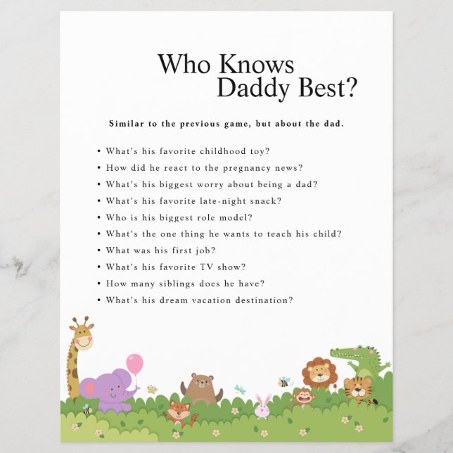 Jungle Safari Baby Shower Games Flyer (Front)