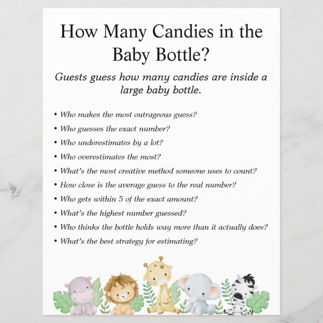 Jungle Safari Baby Shower Games Flyer (Front)