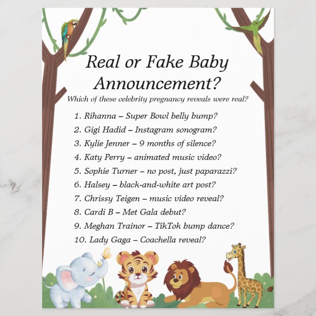 Jungle Safari Baby Shower Games Flyer (Front)