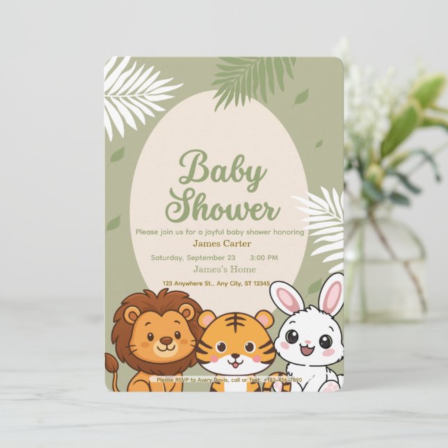 Jungle Safari Baby Shower Invitation (Standing Front)