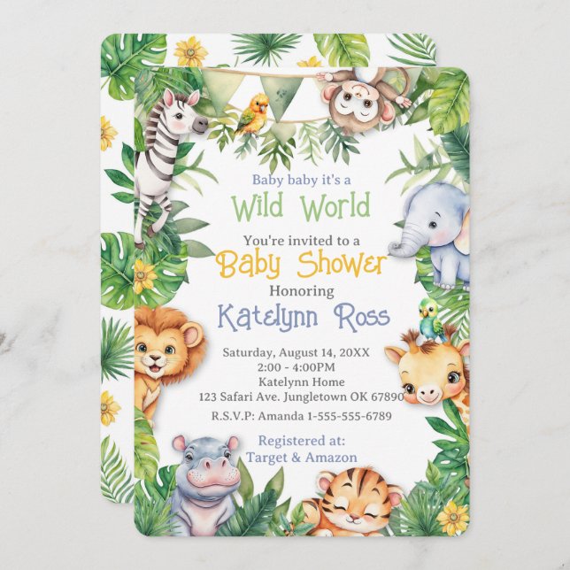 Jungle Safari Baby Shower  Invitation (Front/Back)