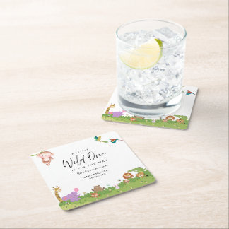 Jungle Safari Baby Shower Square Paper Coaster