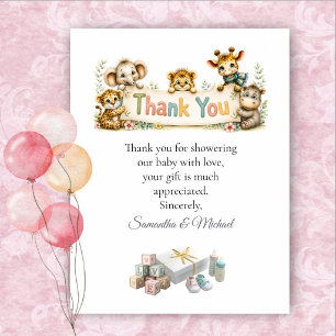 Jungle Safari Baby Shower Thank You Card