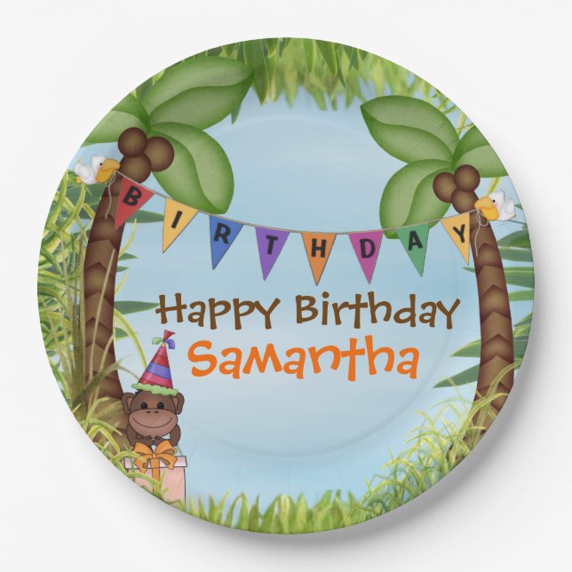Jungle Safari Birthday Paper Plate (Front)