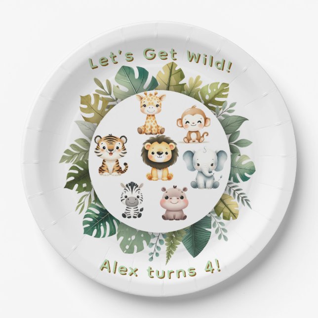 Jungle Safari Birthday Paper Plates | Editable (Front)