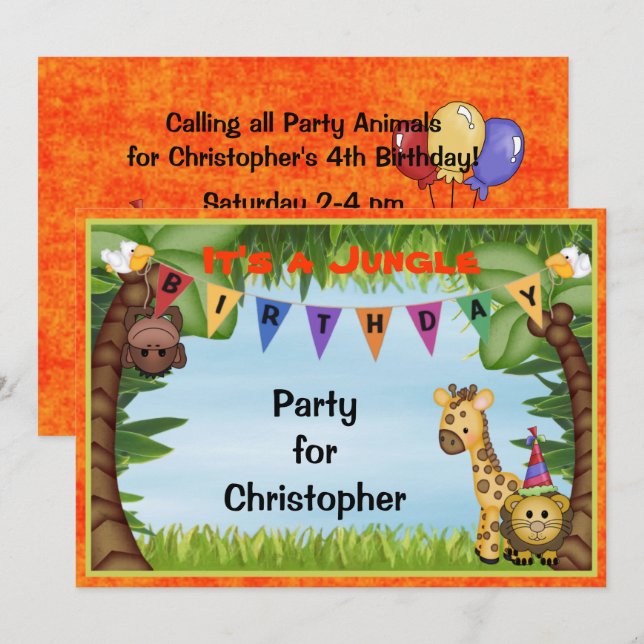 Jungle Safari Birthday Party Invitation (Front/Back)
