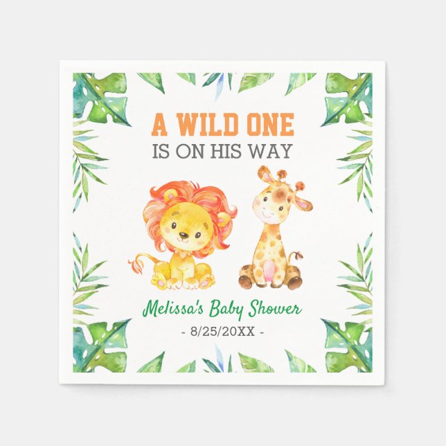 Jungle Safari Boy Wild One Baby Shower Sprinkle Napkin (Front)