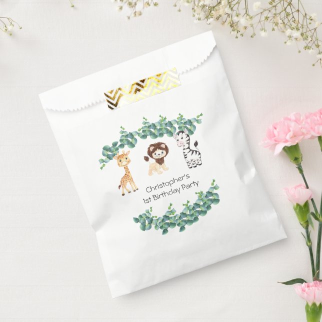 Jungle Safari Boys Giraffe Lion Zebra 1st Birthday Favour Bags (Sealed)