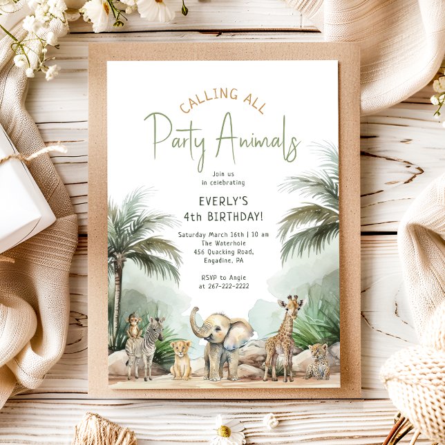 Jungle Safari "Calling All Party Animals" Birthday Invitation (Creator Uploaded)