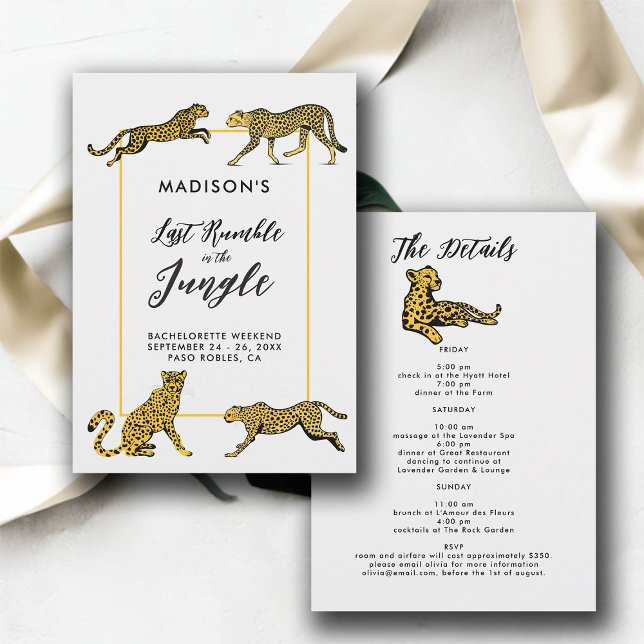 Jungle Safari Cheetah Bachelorette Party Itinerary Invitation (jungle safari bachelorette party itinerary cheetah illustration last rumble elegant modern simple )