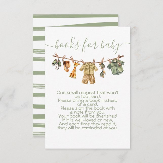 Jungle Safari Clothesline Bring a book Invitation (Front/Back)