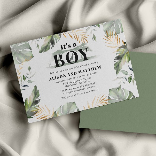 Jungle Safari Couples Boy Baby Shower Invitation (Jungle Safari Giraffe Boy Baby Shower Coed Invitation)