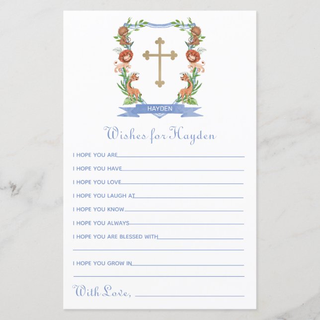 Jungle Safari Crest Baptism Wishes for Baby (Front)