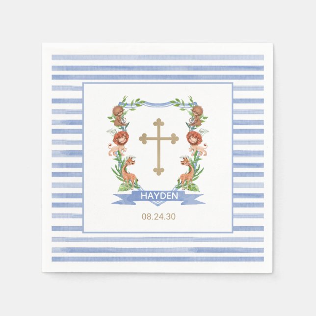 Jungle Safari Crest Boy Baptism Napkins (Front)