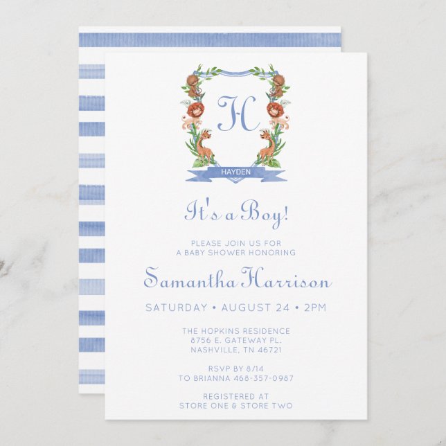 Jungle Safari Crest It's A Boy Baby Shower Invitation (Front/Back)