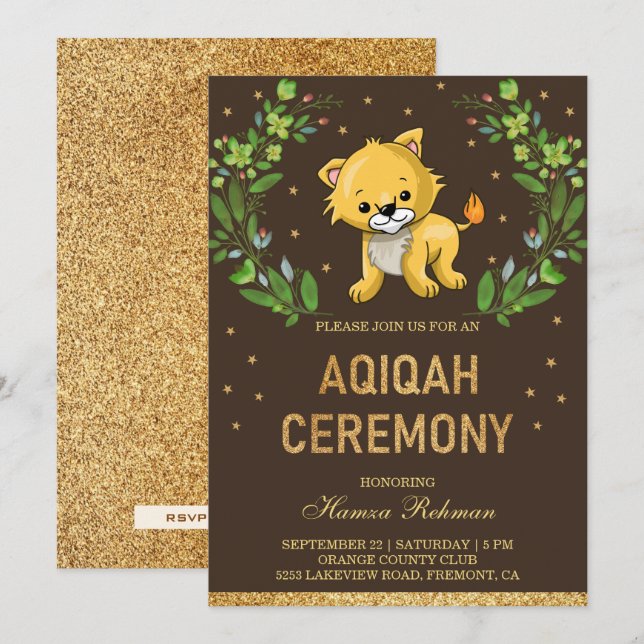 Jungle Safari Cute Baby Lion Aqiqah Invitation (Front/Back)