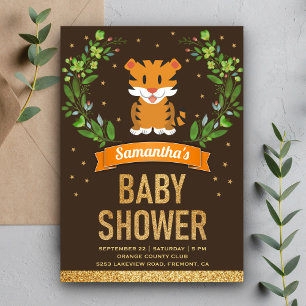 Jungle Safari Cute Tiger Baby Shower Invitation