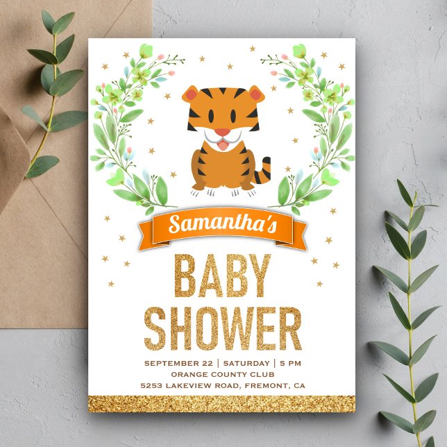 Jungle Safari Cute Tiger Baby Shower Invitation (Creator Uploaded)