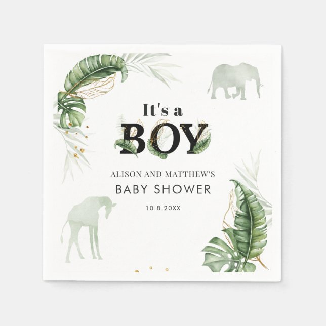 Jungle Safari Elephant Boy Baby Shower Napkin (Front)