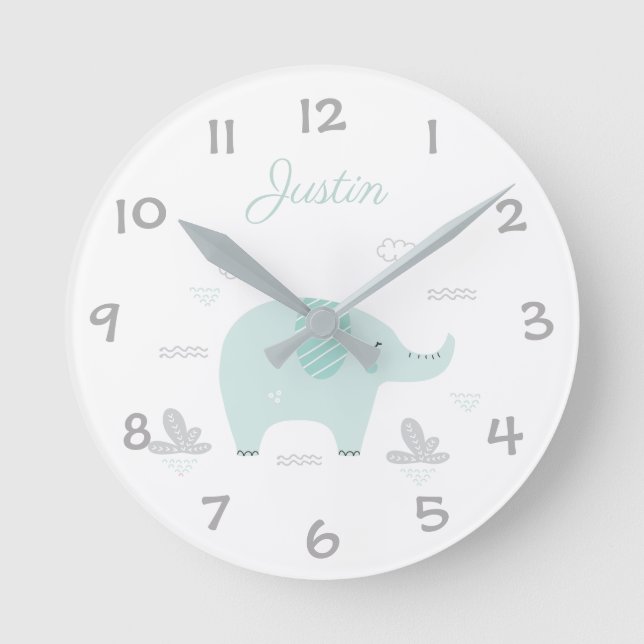 Jungle Safari Elephant Kids/Nursery Wall Clock (Front)