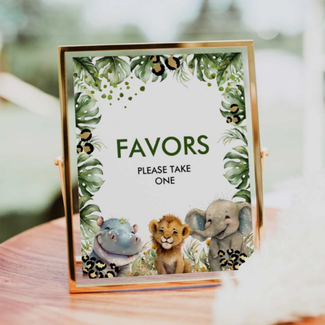 Jungle Safari Favours Party Sign  (Jungle Themed Baby Shower Favor Sign)