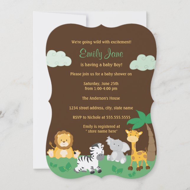 Jungle Safari Gender Neutral Baby Shower Invitation (Front)