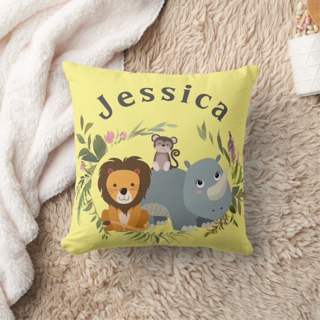 Jungle Safari Gender Neutral Yellow Cushion (Blanket)