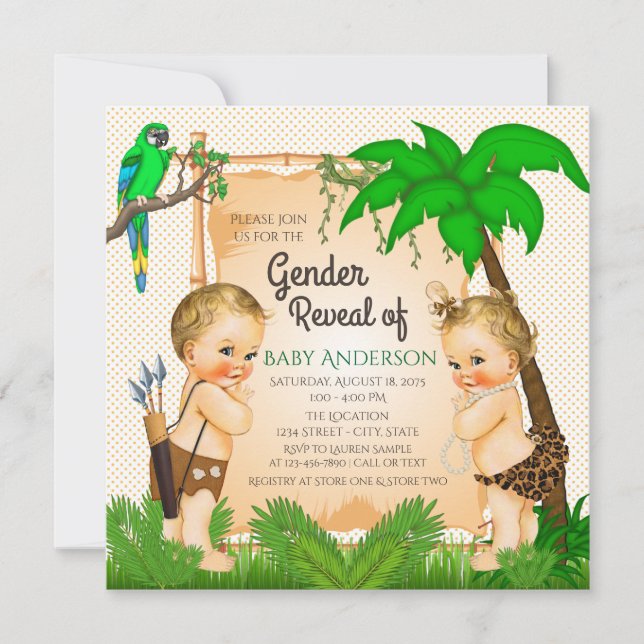 Jungle Safari Gender Reveal Shower Invitation (Front)