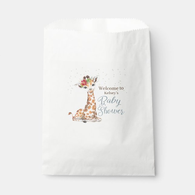 Jungle Safari Giraffe Blue Grey Baby Shower Favour Bags (Front)