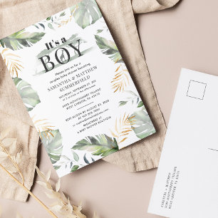 Jungle Safari Giraffe Couples Baby Boy Shower  Invitation Postcard