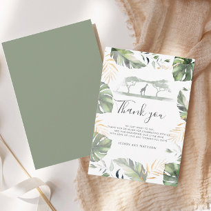 Jungle Safari Giraffe Palms Leaves Baby Shower Thank You Card
