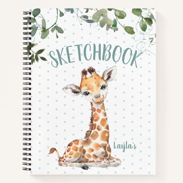 Jungle Safari Giraffe Personalised Sketchbook Notebook (Front)