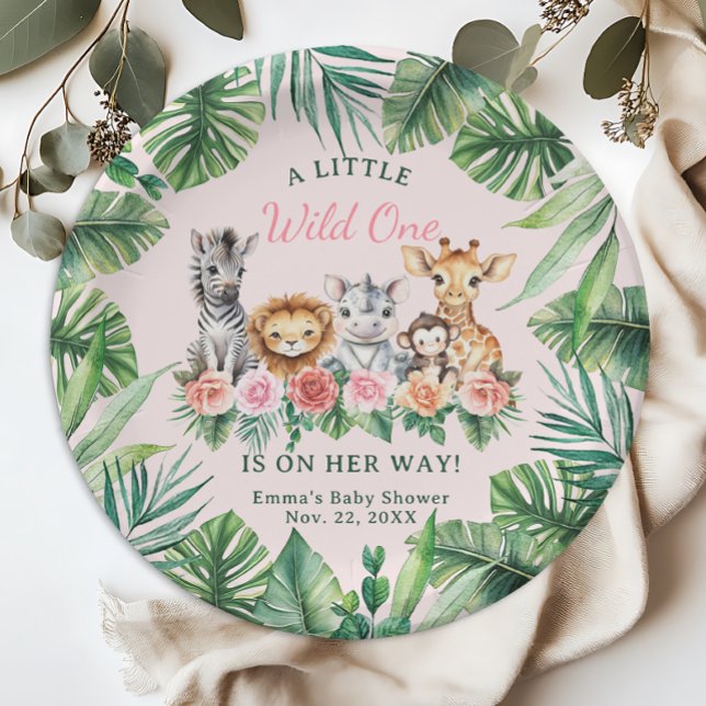 Jungle Safari Girl Baby Shower Paper Plates - Pink (Adorable Paper Plates)