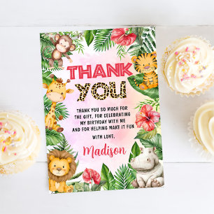 Jungle Safari Girl Birthday Party Thank You Card