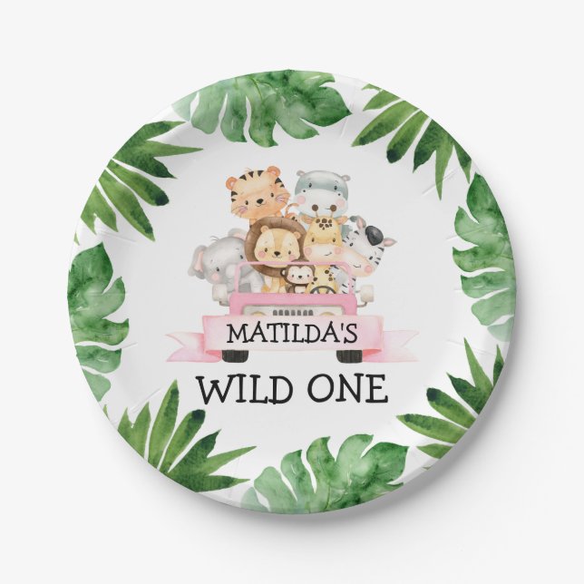 Jungle Safari Girl Wild One Birthday Paper Plate (Front)