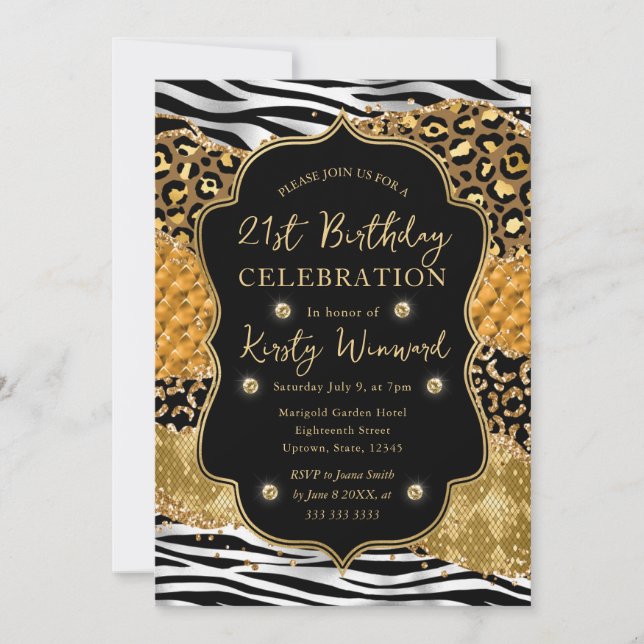 Jungle Safari Glitter Agate 21st Birthday Invitation (Front)