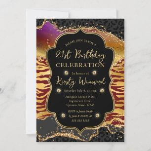 Jungle Safari Glitter Agate 21st Birthday Invitation