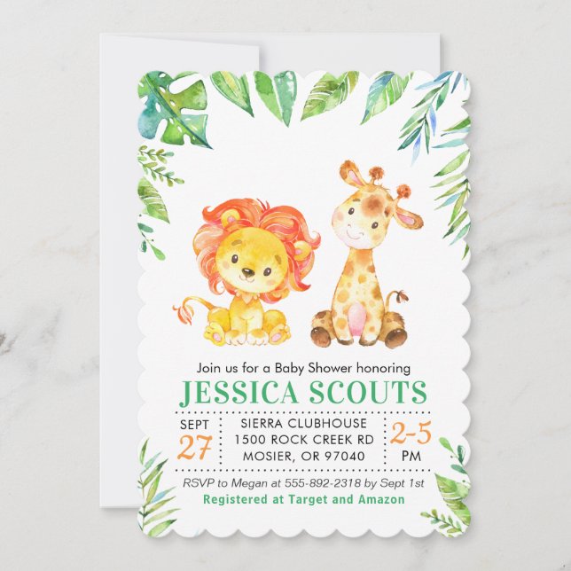 Jungle Safari Green Baby Boy Shower Sprinkle Lion Invitation (Front)