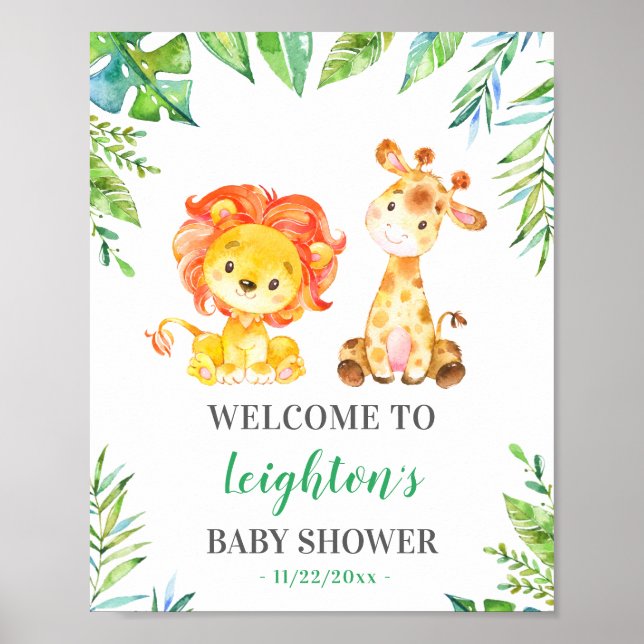 Jungle Safari Green Baby Shower Sprinkle Welcome Poster (Front)