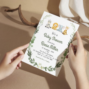 Jungle Safari Greenery Baby Shower Party Invitation