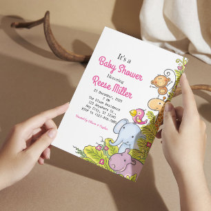 Jungle Safari Greenery Baby Shower Party Invitation