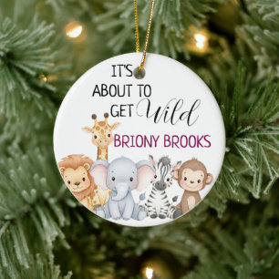 Jungle Safari "It's About To Get Wild" Baby Shower Ceramic Tree Decoration