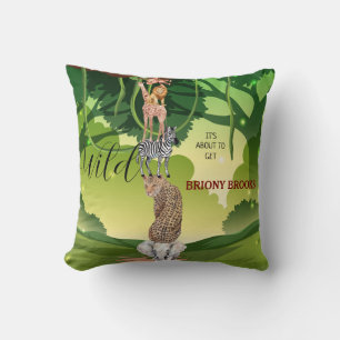 Jungle Safari "It's About To Get Wild" Baby Shower Cushion