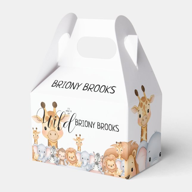 Jungle Safari "It's About To Get Wild" Baby Shower Favour Box (Front Side)