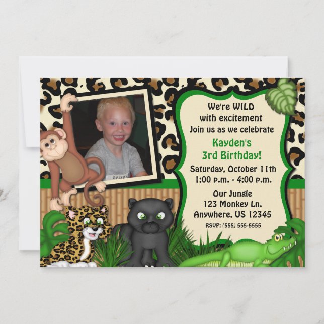 Jungle Safari Kids Birthday Invitation (Front)