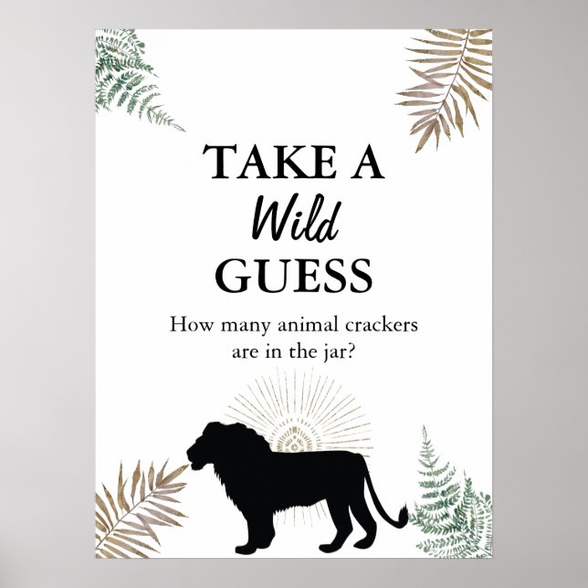 Jungle Safari Lion Animal Party Guessing Game Poster (Front)
