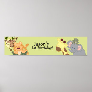 JUNGLE SAFARI Monkey Birthday Banner Poster