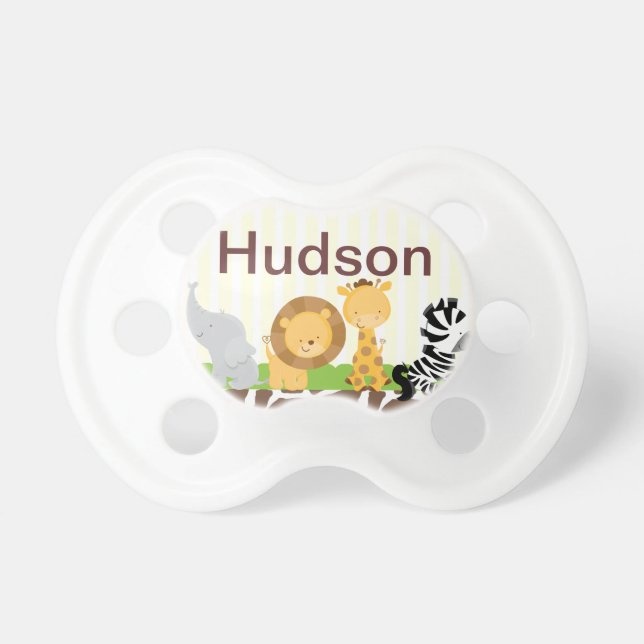 Jungle Safari Pacifier Personalised with Baby Name (Front)