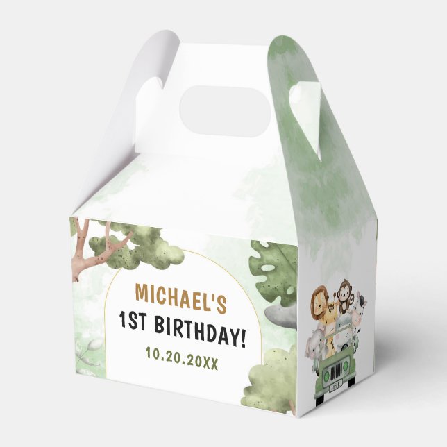 Jungle Safari Party Animals 1st Birthday Favour Box (Back Side)